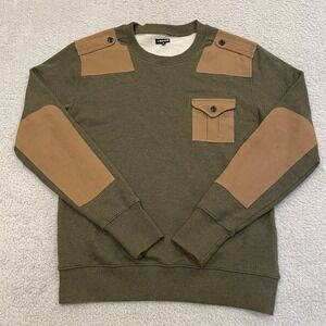 J Peterman Commando Sweater Mens M Olive Military Elbow Patches Army Sweatshirt